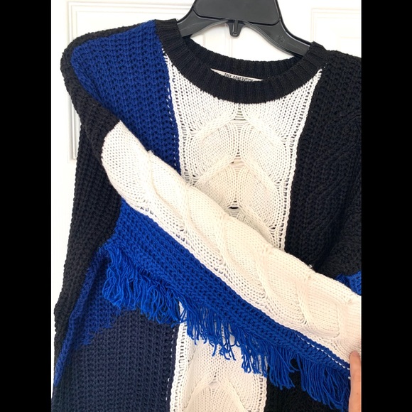 New Free Generation Fringe Sweater Cable Knit Blue White Black Colorblock Size M - Picture 12 of 16
